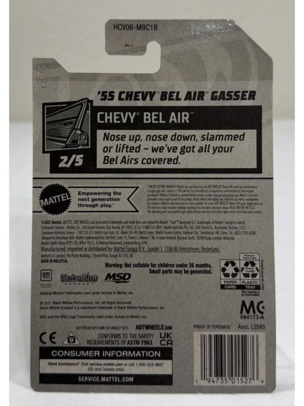 Hot Wheels HW Gassers '55 Chevy Bel Air Gasser Green 1:64 Diecast P38